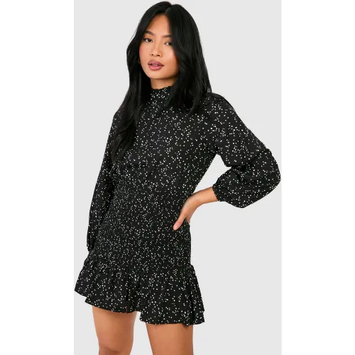 Petite" - Robe Froncée Et Volantée À Imprimé Pois - 38 - boohoo - Modalova