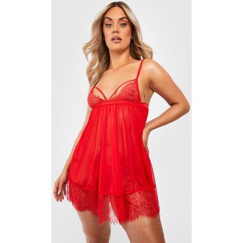 Grande Taille - Robe Nuisette En Mesh À Détails En Dentelle - boohoo - Modalova