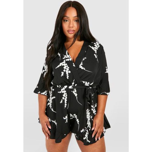 Grande Taille - Combishort Ample Volanté À Imprimé Fleuri - 44 - boohoo - Modalova