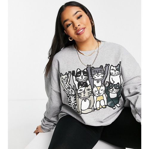 Sweat-shirt à imprimé graphique chats - New Love Club Plus - Modalova