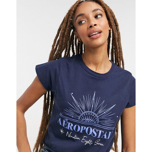 T-shirt crop top doux avec imprimé lever du soleil - Bleu - Aeropostale - Modalova