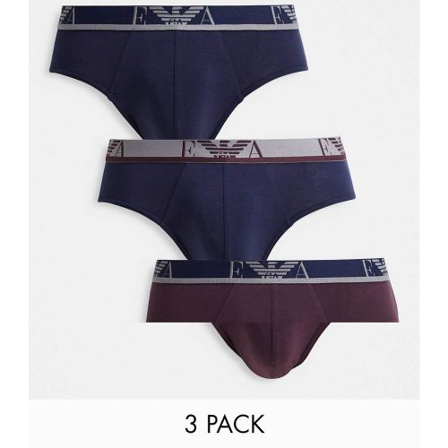 Emporio Armani - Bodywear - Lot de 3 slips à monogramme - Bleu marine/bordeaux - Emporio Armani Bodywear - Modalova