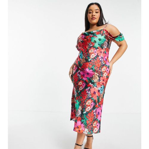 Robe nuisette longueur mollet en satin à épaules nues et imprimé floral de couleurs vives - Hope & Ivy Plus - Modalova