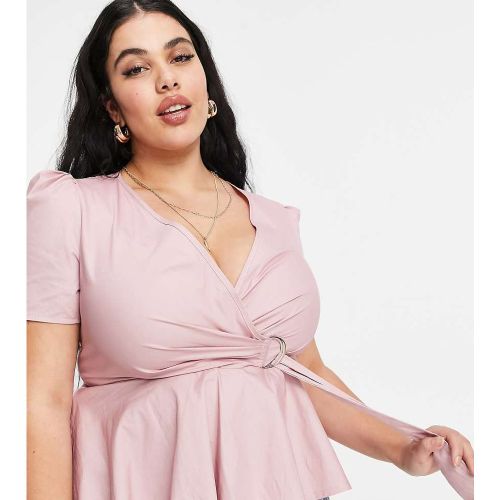 Exclusivité - Top cache-cœur à manches bouffantes et ceinture - Mauve - In The Style Plus - Modalova
