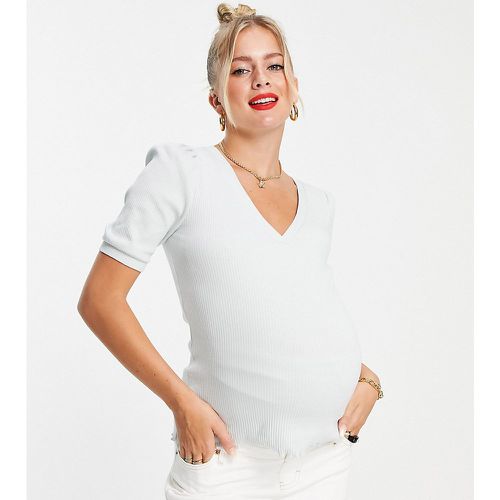 Pieces - Maternité - T-shirt à col V et bords ondulés - pâle - Pieces Maternity - Modalova