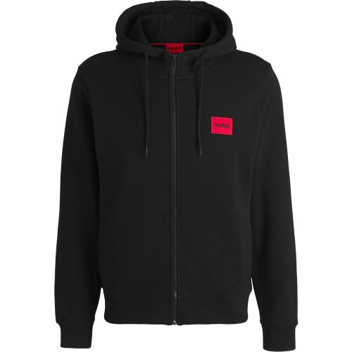 Sweat à capuche zippé en molleton de coton avec étiquette logotée - HUGO - Modalova