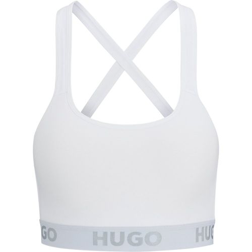 Brassière de sport en coton stretch à dos croisé et bandeau logoté - HUGO - Modalova