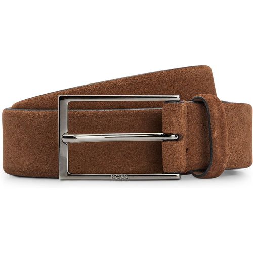 Ceinture en cuir suédé avec logo et boucle couleur acier - Boss - Modalova