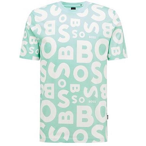 T-shirt en coton mercerisé à col rond et imprimé saisonnier - Boss - Modalova