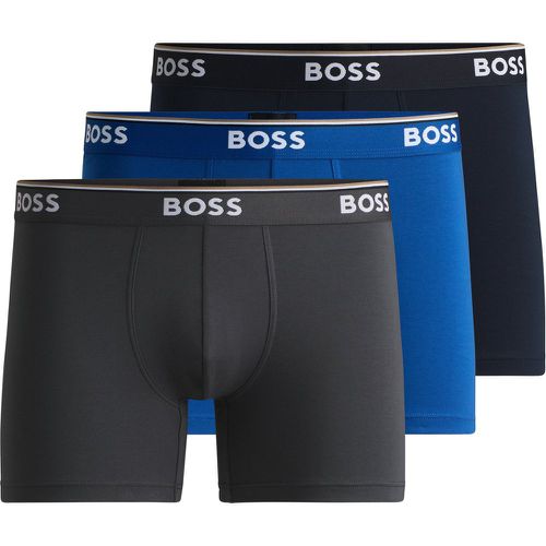 Lot de trois boxers longs en coton stretch avec logos - Boss - Modalova