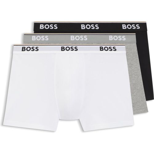 Lot de trois boxers longs en coton stretch avec logos - Boss - Modalova