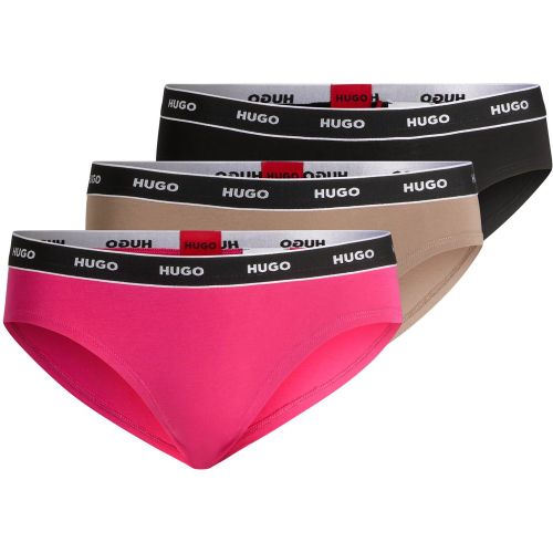 Lot de trois slips en coton stretch avec taille logotée - HUGO - Modalova