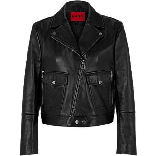 Blouson de motard en cuir avec doublure à motif monogramme - HUGO - Modalova