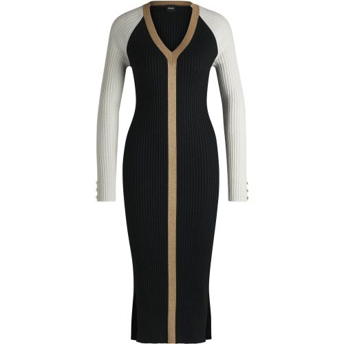 Robe à col V en maille de tissu métallisé - Boss - Modalova