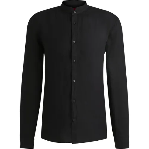 Chemise Slim Fit à col mao en lin - HUGO - Modalova