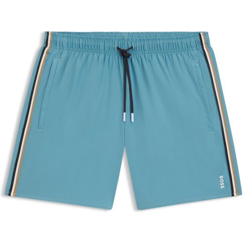 Short de bain avec rayures emblématiques et logo - Boss - Modalova