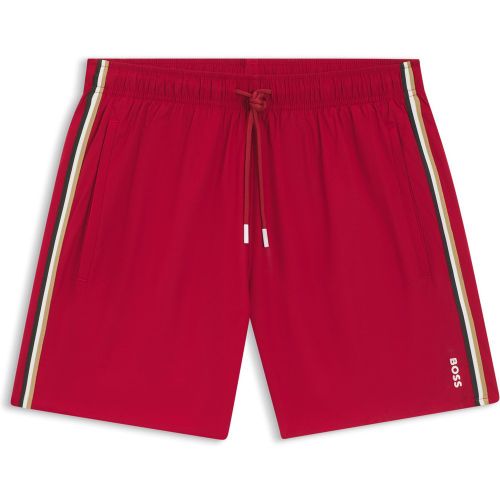 Short de bain avec rayures emblématiques et logo - Boss - Modalova