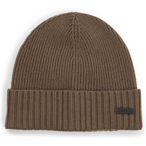 Bonnet en laine vierge avec plaque logotée - Boss - Modalova