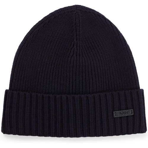 Bonnet en laine vierge avec plaque logotée - Boss - Modalova