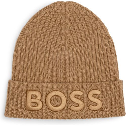 Bonnet en maille côtelée de laine vierge avec logo brodé - Boss - Modalova