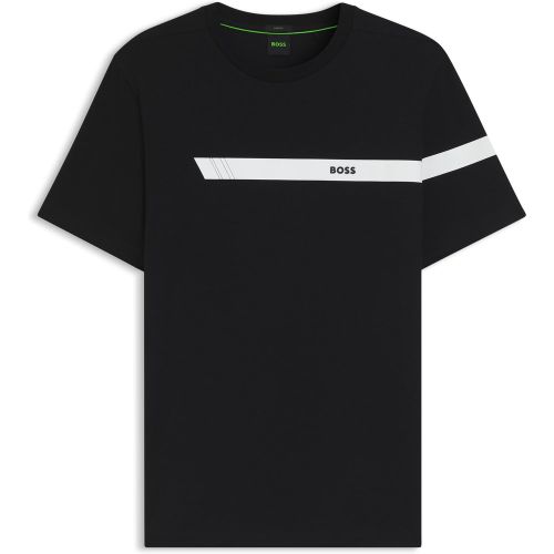T-shirt en coton stretch à logo et rayures - Boss - Modalova