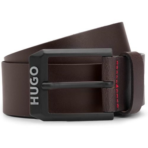 Ceinture en cuir avec boucle noir mat à logo - HUGO - Modalova