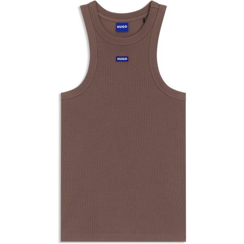Haut Slim en coton stretch avec badge logoté bleu - HUGO - Modalova