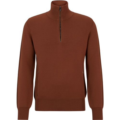 Pull en laine vierge avec encolure zippée et passepoils - Boss - Modalova