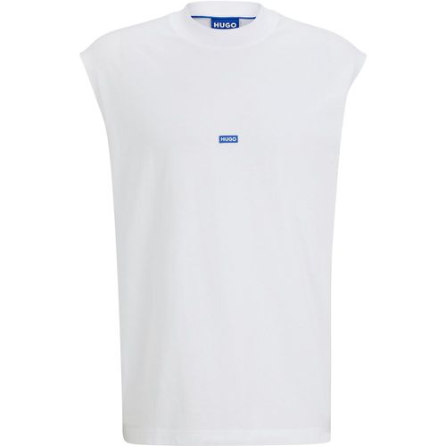 T-shirt sans manches en jersey de coton avec étiquette logo bleue - HUGO - Modalova