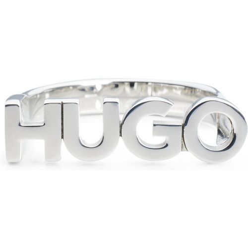Bague en acier inoxydable poli avec lettres logo - HUGO - Modalova