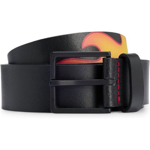 Ceinture réversible en cuir italien à logo revisité et motif flammes - HUGO - Modalova