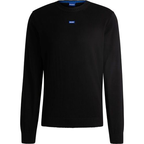 Pull en maille de coton avec étiquette logotée bleue - HUGO - Modalova