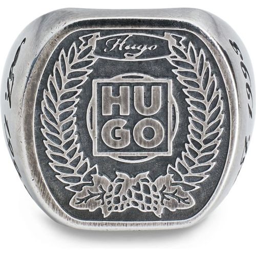 Chevalière en acier inoxydable avec logo artistique revisité - HUGO - Modalova