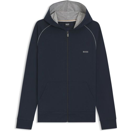 Sweat à capuche zippé en coton stretch avec logo brodé - Boss - Modalova