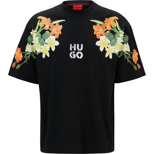 T-shirt en jersey de coton à imprimé floral et logo revisité - HUGO - Modalova