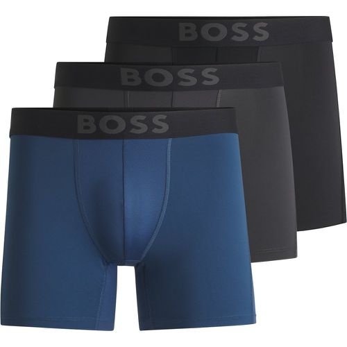 Lot de trois boxers longs en microfibre stretch avec logos - Boss - Modalova