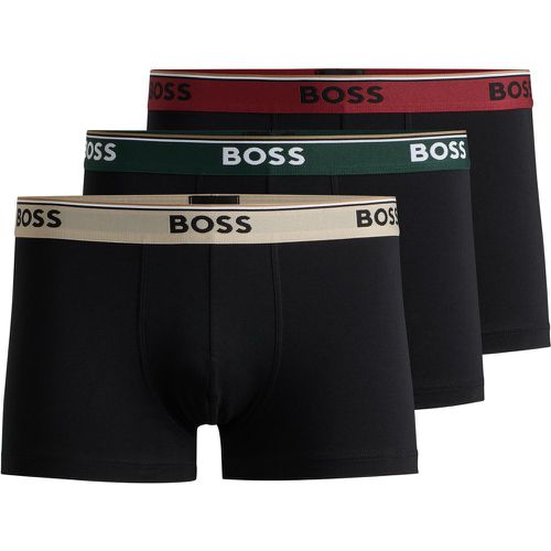 Lot de trois boxers courts en coton stretch avec taille logotée - Boss - Modalova