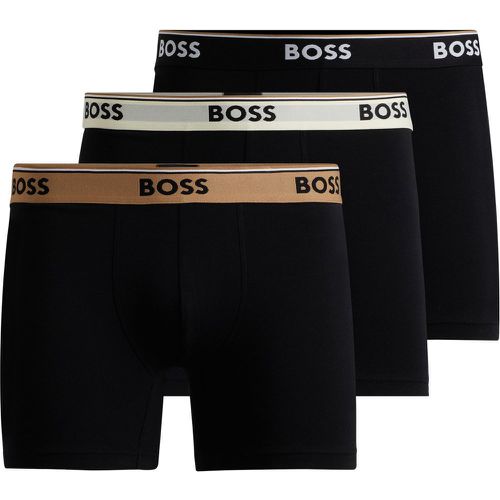 Lot de trois boxers longs en coton stretch avec taille logotée - Boss - Modalova