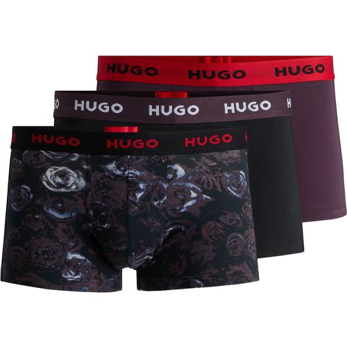 Lot de trois boxers courts en coton stretch avec taille logotée - HUGO - Modalova