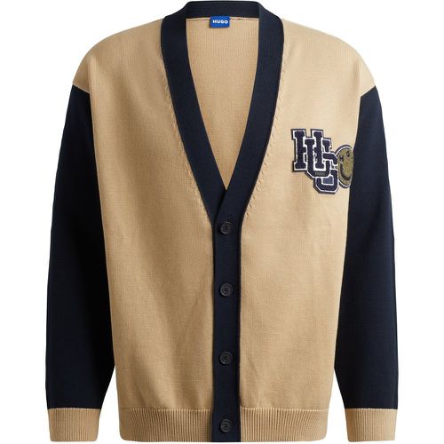 Cardigan color block en coton avec logo style universitaire - HUGO - Modalova