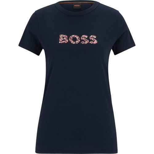 T-shirt à col rond en jersey de coton, avec logo artistique - Boss - Modalova