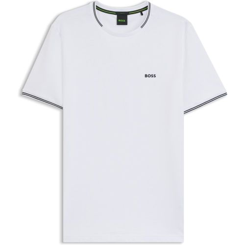 T-shirt en coton stretch avec rayures et logo - Boss - Modalova