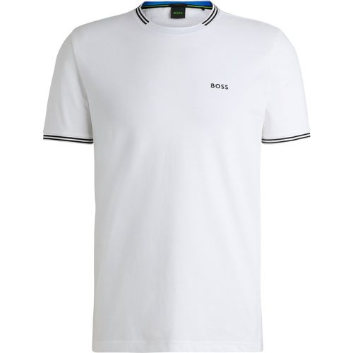 T-shirt en coton stretch avec rayures et logo - Boss - Modalova