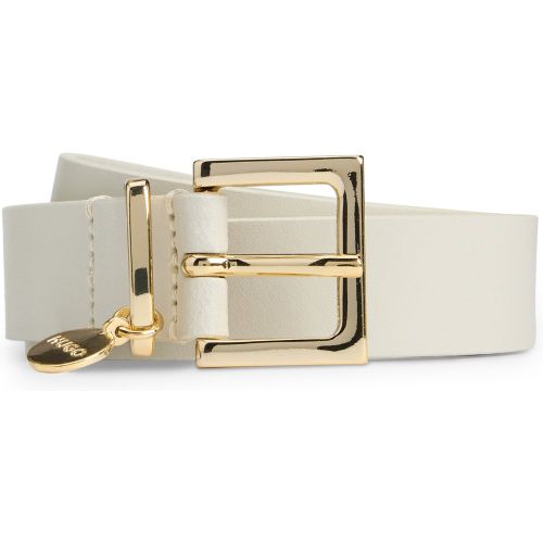 Ceinture en cuir italien avec passant doré à breloque logotée - HUGO - Modalova