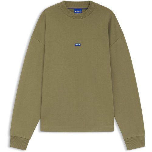 Sweat en molleton de coton avec étiquette logotée bleue - HUGO - Modalova