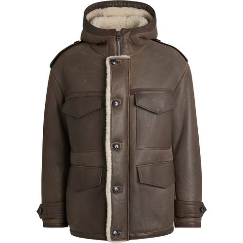 Manteau à capuche Regular en cuir de mouton avec poches plaquées - Boss - Modalova