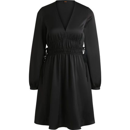 Robe en satin à col V et détails froncés à la taille - Boss - Modalova