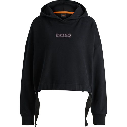 Sweat à capuche en molleton de coton avec logo orné de strass - Boss - Modalova