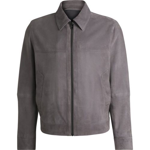 Veste Regular zippée sur le devant en cuir suédé doux - Boss - Modalova