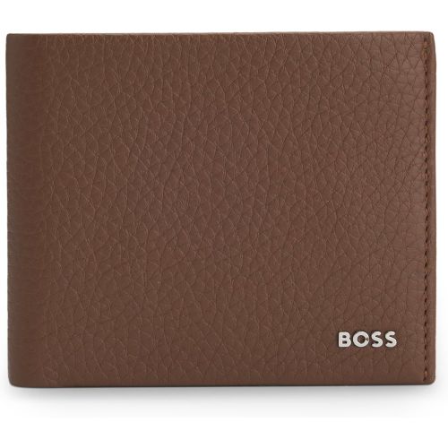 Portefeuille à deux volets en cuir grainé avec logo lisse - Boss - Modalova
